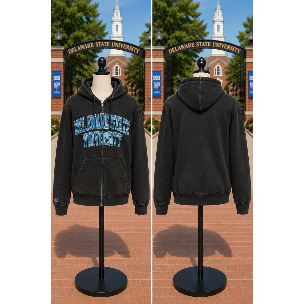 Champion Delaware State University DSU Full Zip Hoodie Sweatshirt Black Small